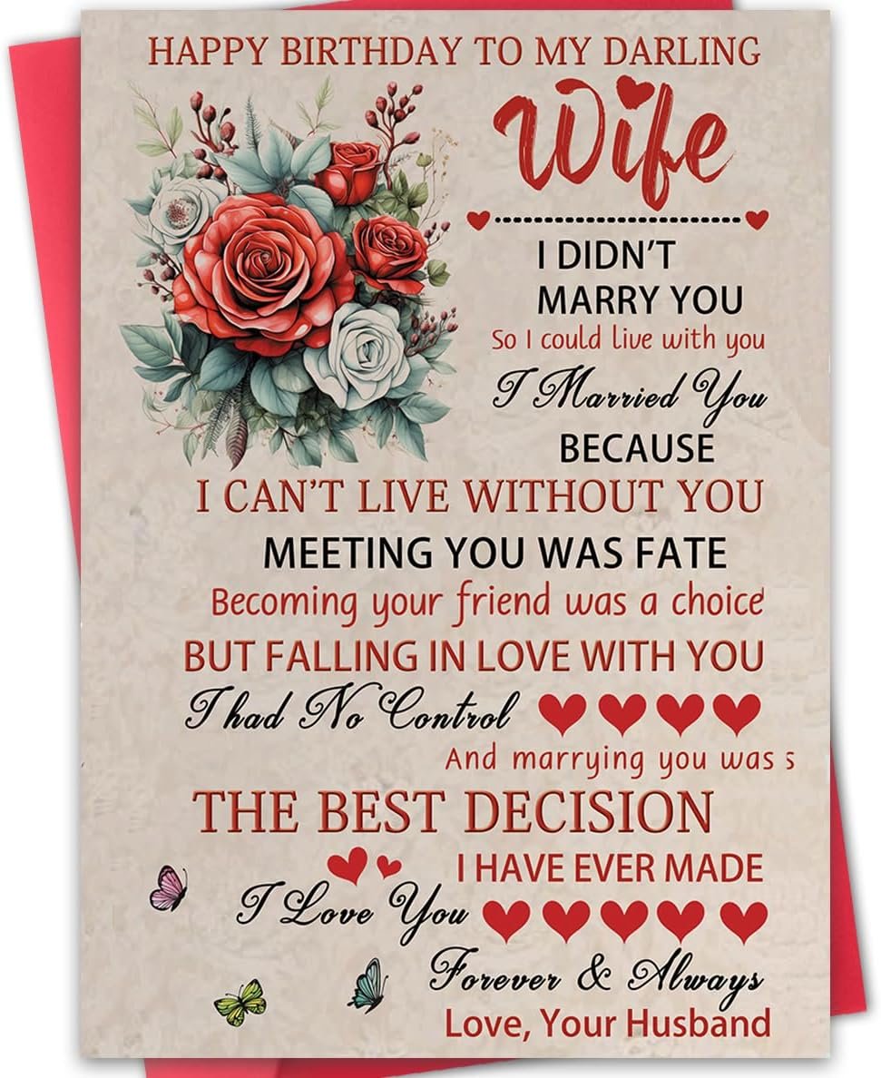 Happy Birthday To My Darling Wife,Funny Wife Birthday Card from Husband,Women Gift Ideas Decoration for Women,Bday Cards for Her With Love