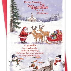 Hongshan Christmas Card for Grandson,for an Amazing Grandson at Christmas,Merry Xmas Gifts from Grandparents Grandma