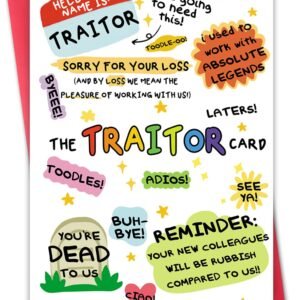 Hongshan Funny Coworker Traitor Leaving Card,Going Away Card for Colleague, Goodbye Farewell Cards for Him Her, New Job Gift for Men Women