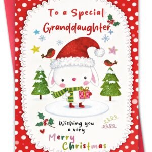 Hongshan Lovely Christmas Card for Granddaughter,Sweet Granddaughter Christmas Card Gift from Grandparents, Xmas Tree Cards for Her