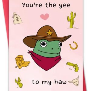 Funny Frog Valentines Card Gift,Humorous Valentine's Day Card for Women Men,Unique Anniversary Card for Him Her,Cowboy Valentines Day Card