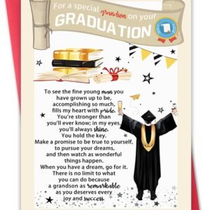 Hongshan Funny Graduation Card for Grandson,Congrats Gifts for Grandson,College Grad Card from Grandmother Grandfather,Graduation Congratulations Cards
