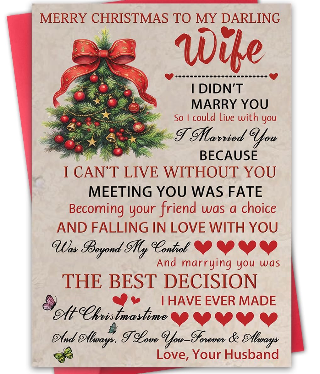 Hongshan Romantic Christmas Card for Wife,Special Xmas Card for Wife,Unique Christmas Idea Gift from Husband