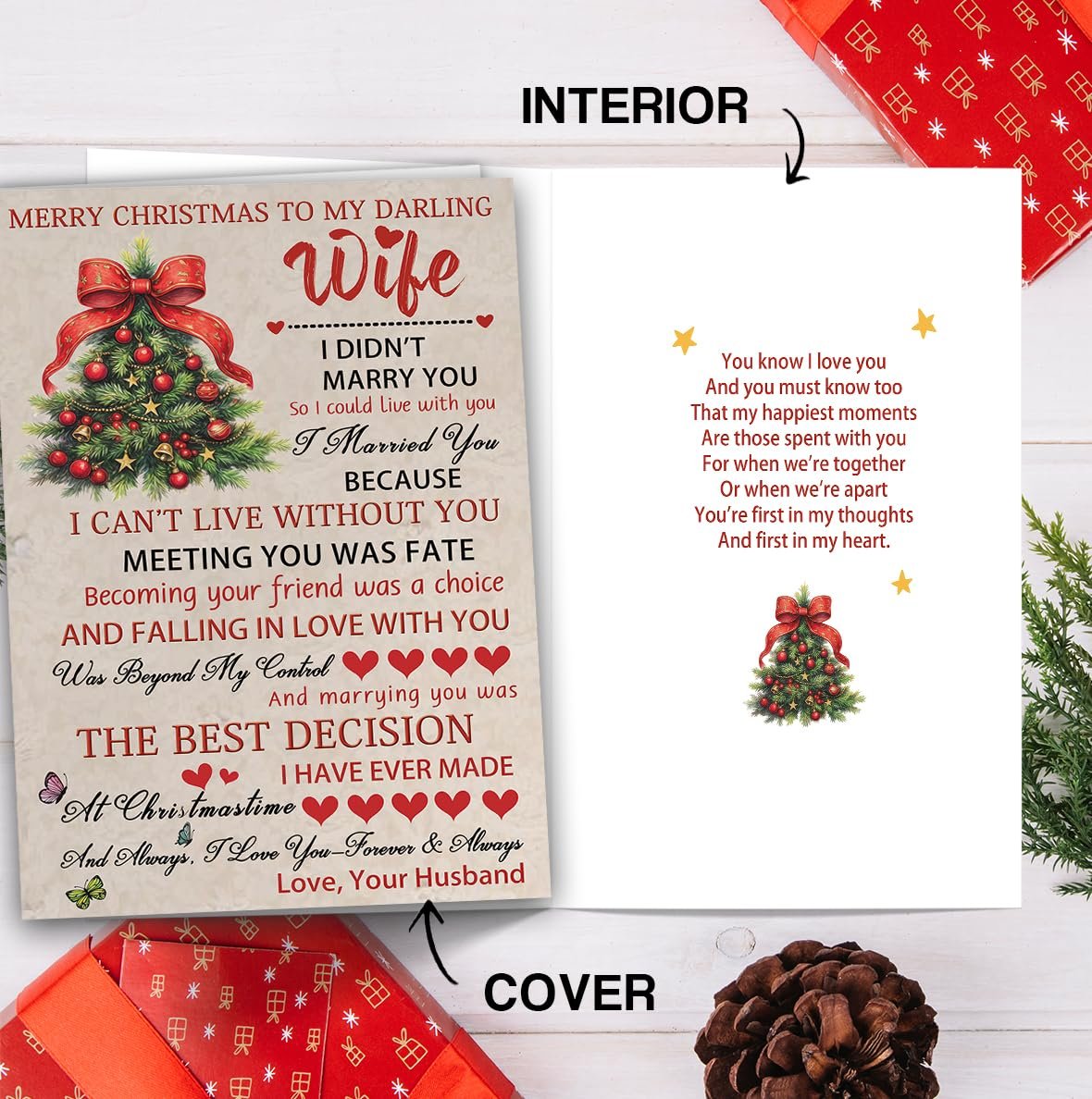 Hongshan Romantic Christmas Card for Wife,Special Xmas Card for Wife,Unique Christmas Idea Gift from Husband - Image 6
